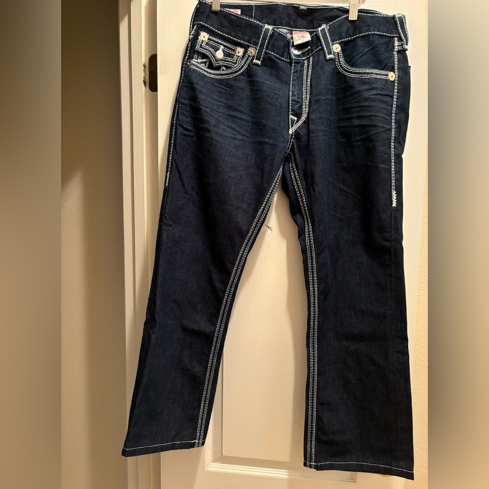 True Religion Blue Bootcut Jeans with Contrast Stitching